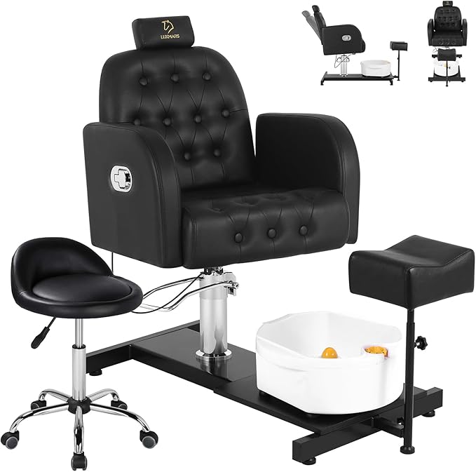 Pedicure Chair with Massage Foot Bath for Nail Tech and Foot Bath, Pedicure Chair 360 ° Rotation Height Adjustable Pedicure Unit Station (450KouNew)