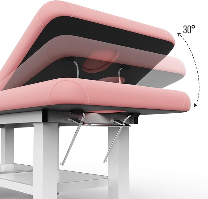 pouseayar Stationary Massage Table, 75”L 31.5''W Heavy Duty Esthetician Bed, 800LBS Metal Frame PU Leather Physical Therapy Table Spa Lash Bed Professional Equipment (Pink)