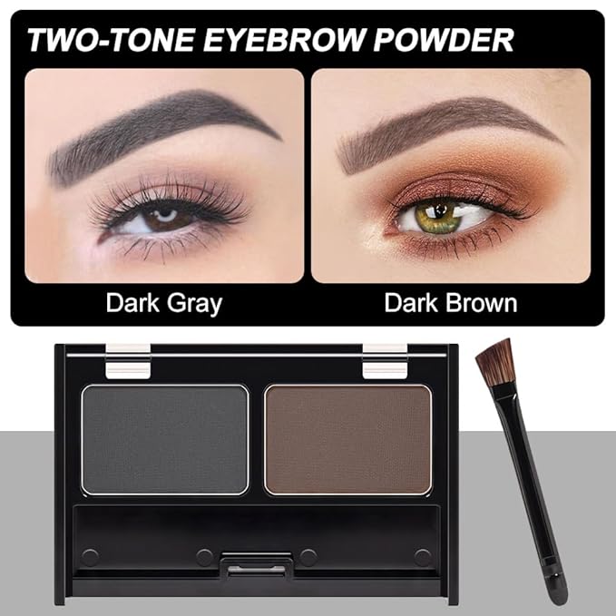 Kaely 2 Color Eyebrow Powder Makeup Kit, Eye Brow Contour Palette for Beginners, Long Lasting Waterproof Eye Brow Powder with Brow Brush, Get Full Defined Natural Brows, 04 Dark Gray+Dark Brown