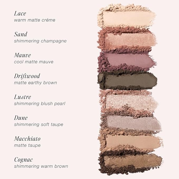 Jouer Prêt-à-Porter Eyeshadow Palette - 8 Matte & Shimmer Shades, Travel-Friendly with Mirror, Talc-Free Vegan Formula, 0.57oz