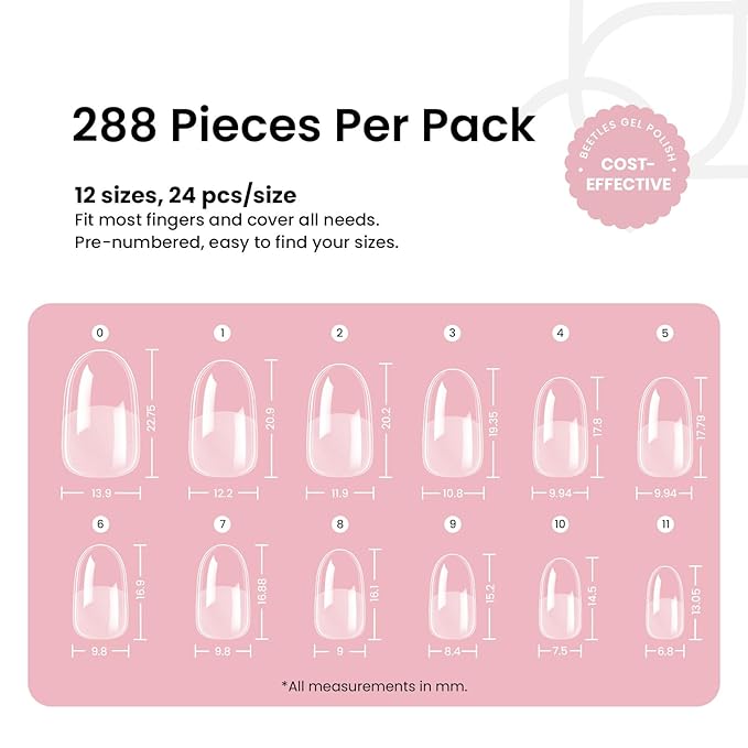 Beetles Gel Nail Tips Short Oval Fake Nails 288Pcs Pre-Shaped Half Matte Press on Nail Tips Full Cover False Nails Gifts for Girls Women Gelly Tips Home DIY Nail Extension