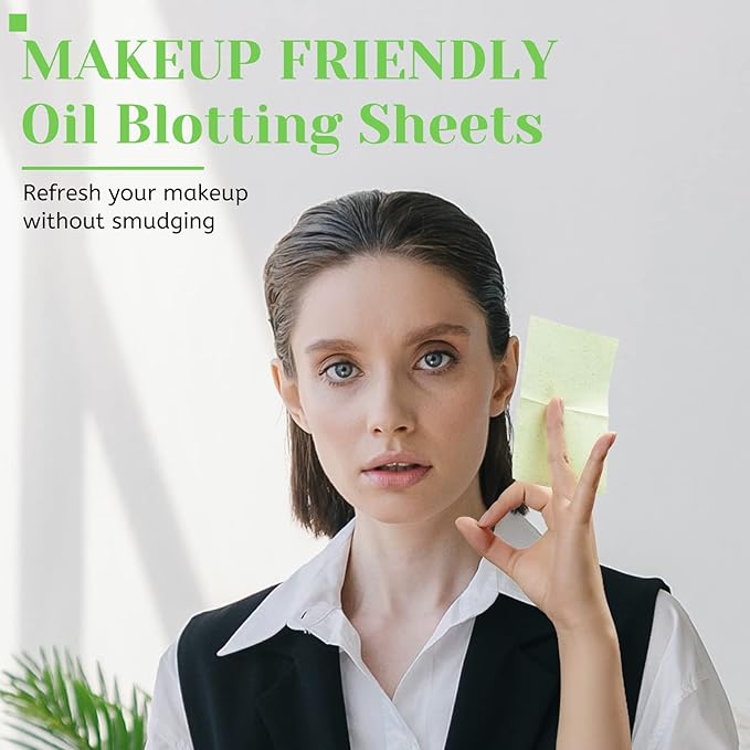 Oil Blotting Sheets for Face - Green Tea,26% Larger,3pk/300 Natural Blotting Paper for Oily Skin,Makeup Friendly Oil Absorbing Sheets,Easy To Grab One