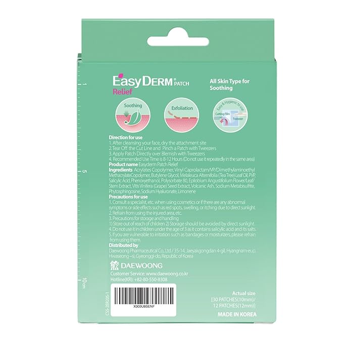 EasyDerm Relief Invisible Patch(42 counts) I Contains 10,000ppm of Tea Tree Oil, Pimple Patch, Ultra-slim 0.1mm, Waterpoof, Korean Pimple Patches Back to School MUST HAVE