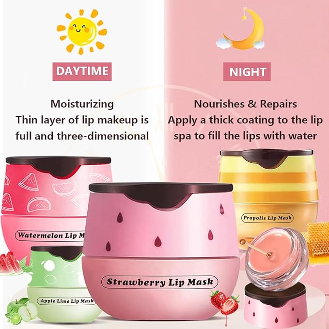 2 Pcs Apple Lime & Watermelon Lip Balm, Vitamin E Lip Masks Honey Strawberry Moisturizing Lip Sleeping Mask, Hydrate Repair Prevent Dry Cracked Lip Exfoliator (Apple Lime+Watermelon)