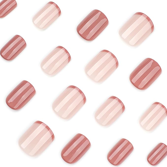 Brown French Tips Press On Nails Short Square, Fall Maroon Sticke On Nails, Designer Reusable Acrylic Nails Press Ons, Fake Nails With Glue On Nails, Daily Wea False Nails For Women