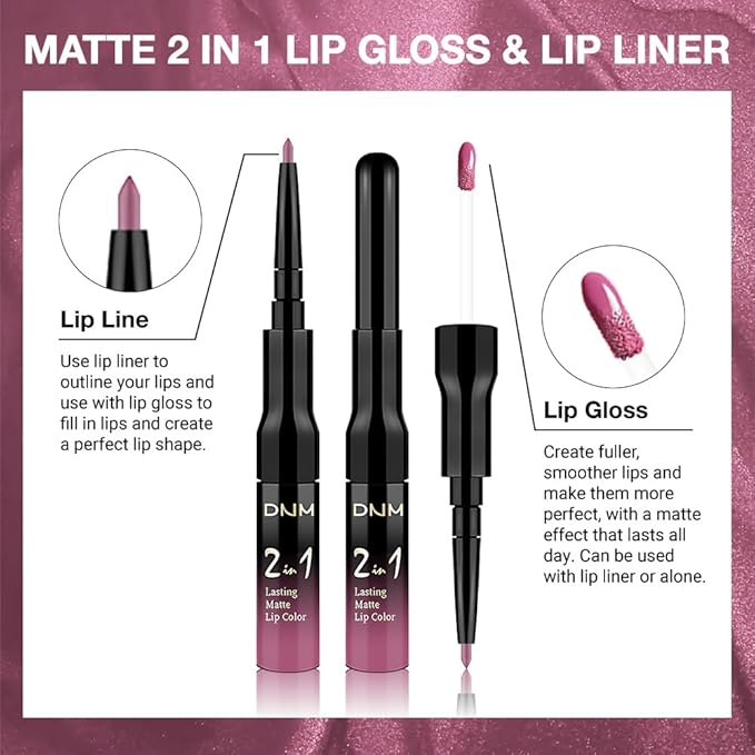 evpct 1Pcs Hot Pink Matte Lip Liner and Liquid Lipstick Stain Makeup Set for Women, Rose Pink Long Lasting Smudge Proof Lipstick labiales matte mate larga duracion listip 24 hours originales, 38#