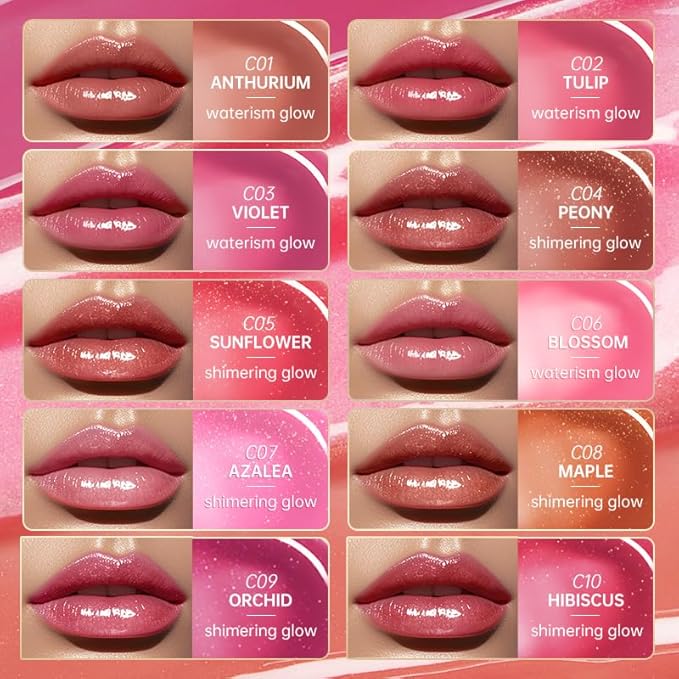 CATKIN Glossy Lip Balm Ultra Hydating Glow Lip Tinted Jelly Plumping Melting Balm Shea Butter Repair Soothing For Dry Lips 0.12 oz C10 HIBISCUS