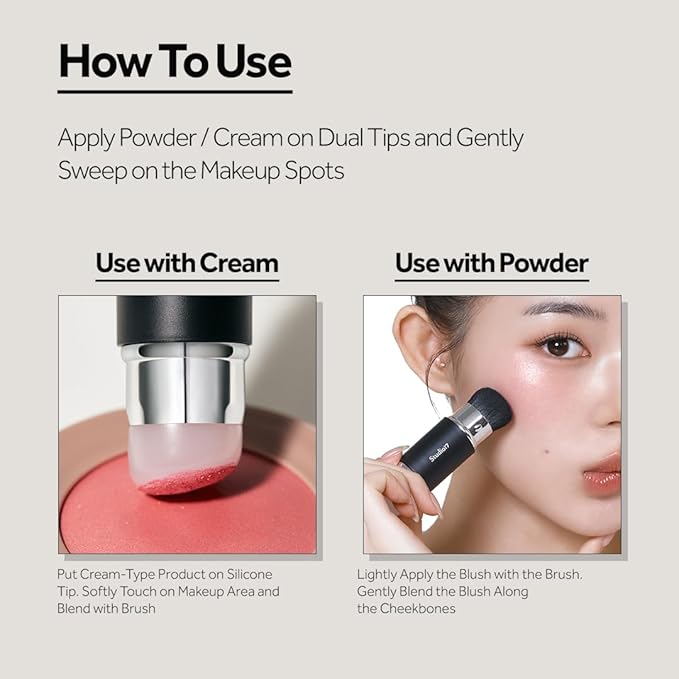 Dual Ended Silicone Tip Blush Brush | Korean Olive Young Makeup Tool for Contouring & Blush Application | Skin-Friendly Non-Irritating Professional Face Makeup Brush