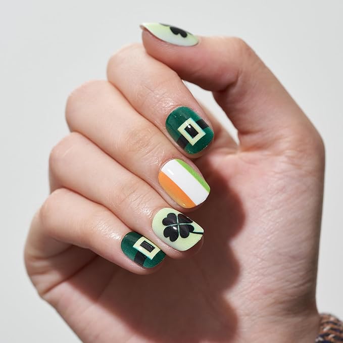 GLAMERMAID Extra Short Press on Nails 24PCS, Green Fall Gel Glue on Nails, Glossy Round Reusable UV Finish Fake Nails Acrylic False Nails Manicure Kits for Women