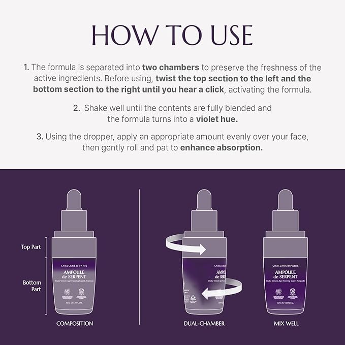 [CHALLANS de PARIS] Ampoule de SERPENT – Freshly-Activated Peptide Serum with SYN-AKE (10,000 ppm) | Age-Defying, Firming & Smoothing, Lightweight Watery, Dual-Chamber, Korean Skincare, 1.23 fl oz