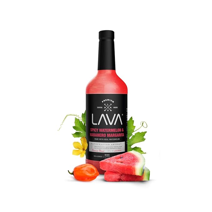 LAVA Premium Spicy Watermelon Habanero Margarita Mix, Cold-Pressed Organic Watermelon, Agave, Habanero, No Artificial Sweeteners, Lots of Flavor, Ready to Use, 1-Liter (33.8oz) Glass