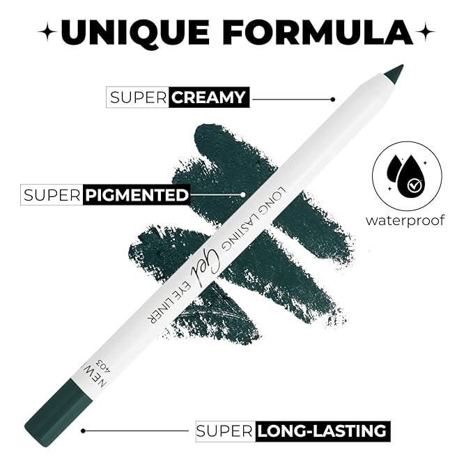 Lamel Green Eyeliner, Ultra Long Lasting Gel Eyeliner Pencil, Waterproof Eye Liner, Smudge Proof, Creamy Eye Pencil, Waterline, Sweat Proof Makeup, Highly-Pigmented (403 Shade)