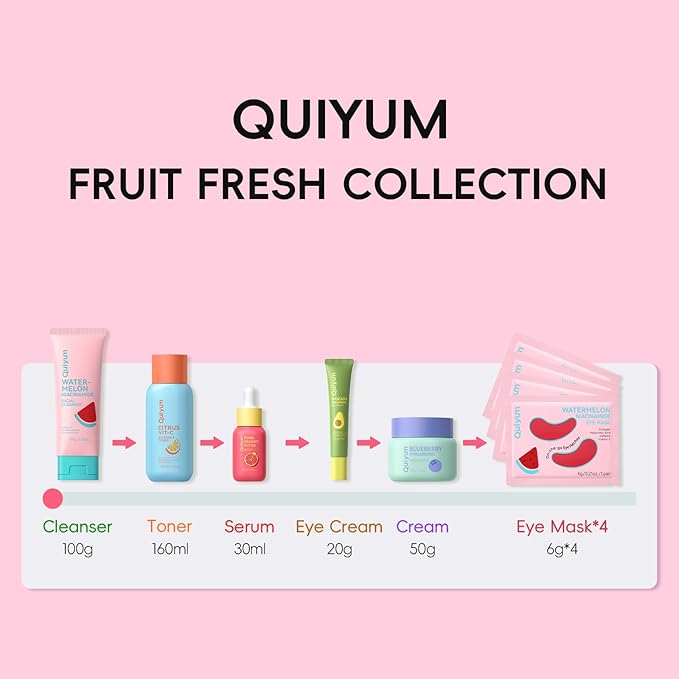 Early Anti-Aging Skincare Set, for Light Mature Skin, 6-Piece Natural Fruit Kit with Peptide, Vitamin C & Ceramide - Reduces Fine Lines & Dull Skin, Birthday Gifts for Women 20 21 22 23 24 25