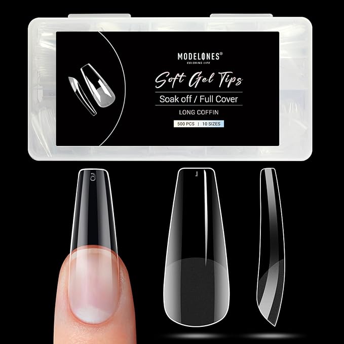 Modelones Long Coffin Nail Tips - 500Pcs Pre-shaped Half Matte Full Cover Fake Nails Gel Tips Acrylic Press on Manicure Extension DIY 10 Sizes