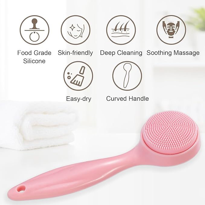 2 Pack Silicone Face Scrubber Exfoliating Brush, Manual Handheld Facial Cleansing Brush Blackhead Scrubber, Soft Bristles Waterproof for Face Skincare (Round-Pink)