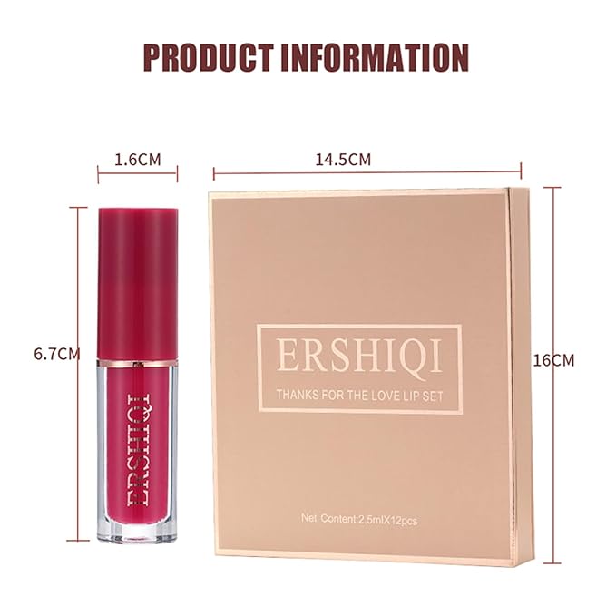 12Pcs Nude Matte Liquid Lipstick Set, Waterproof Long Lasting Non-Stick Cup 12 Colors Nude Lipstick 24 Hour Not Fade Matte Lipstick Professional Lip Gloss Makeup Christmas Gift Sets for Women