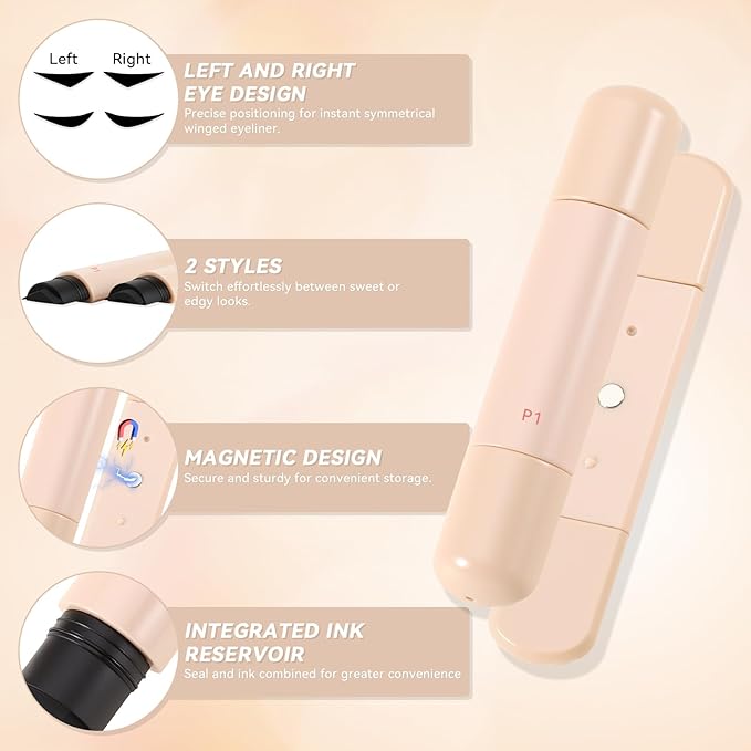 Magnetic Eyeliner Stamp - 2 Styles Winged Cat Eye Stencil, Waterproof Liquid Eye Liner Pen for Beginners, Dual Winged Tips for Left & Right Eyes