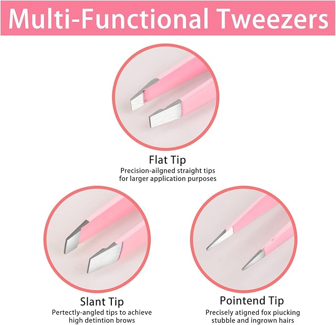 Pink Tweezers for Women Facial Hair, Precision Tweezers for Eyebrows, Hair Removal, Facial Hair, Ingrown Hair, Tweezers for Men