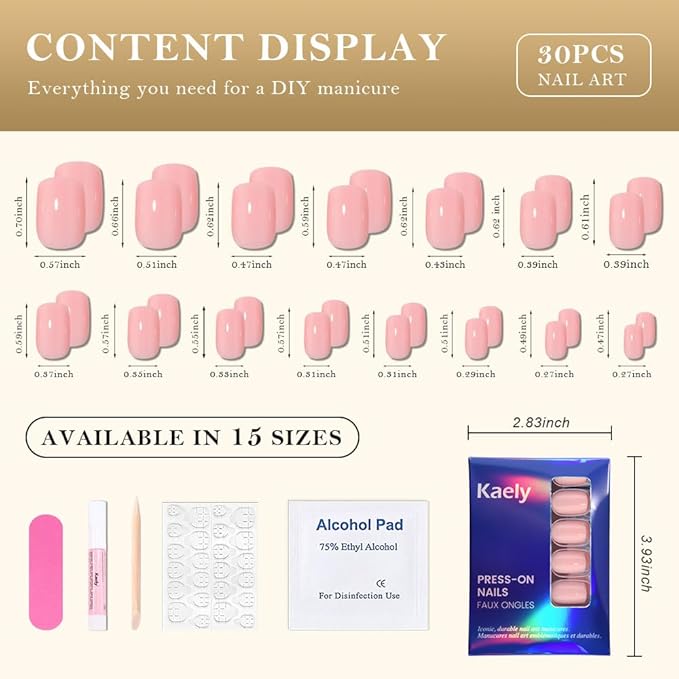 evpct Light Nude Pink Medium Oval Glossy Press on Nails for Women, Glossy Light Nude Pink Fake Nail with Glue Manicure Kit, Soft Gel Full Cover Reusable Stick Glue on Acrylic False Nails Perfectly Fit