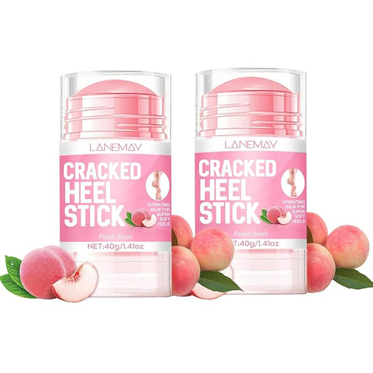 2Pcs Peach Scented Foot Care Set, Hydrating Anti-Cracking Heel Balm Stick for Dry Cracked Skin, Nourishing Softening Treatment