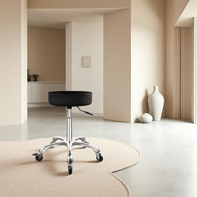 Rolling Stool with Wheels, Adjustable Heavy Duty Hydraulic Stool for Shop Medical Tattoo Spa Guitar, Swivel Chair（Black）