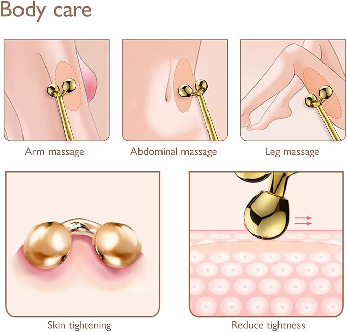 Tekson Facial Roller Massager, 3D Metal face Massage Tool for Eye Reduce Puffiness, Face Lift, Anti-Aging, Skin Tightening (Gold