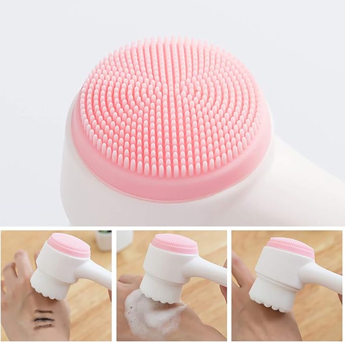 Double Sides Face Brushs, 3D Stand Vertical Silicone Facial Wash Brush, 2 in 1 Facial Cleansing Brush Manual Dual-Action Face Brush for Sensitive, Delicate, Dry Skins (2Pack/Blue+Pink)