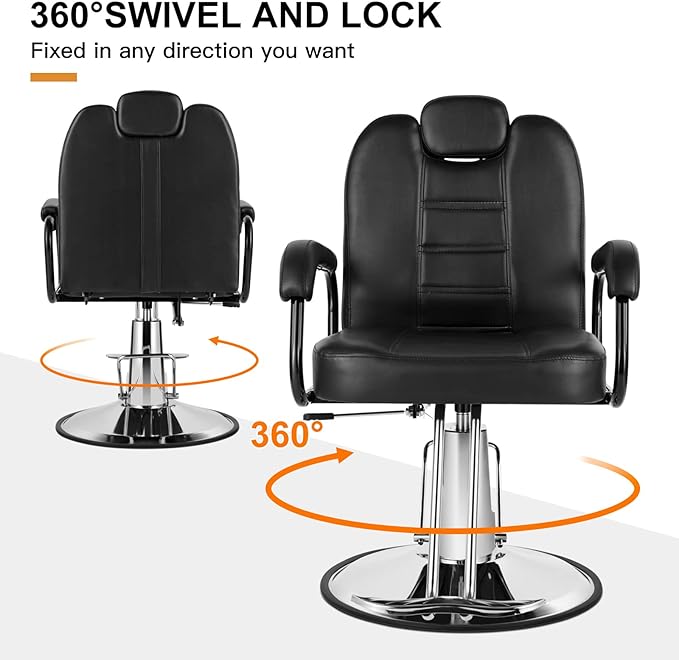 Artist hand Barbers Chairs, Heavy Duty Hydraulic Reclining Salon Chair Spa Furniture Shampoo Reclining Extra Wider Seat Beauty Hair Salon Equipment(Black)