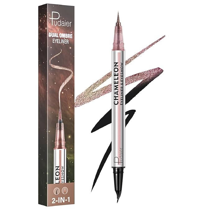Black and Multichrome Waterproof Liquid Eyeliner, Stay All Day Eye Liner Pen with Precise Tips for Women, Smudge-Proof & Transfer-Resistant, Vegan & Cruelty-Free