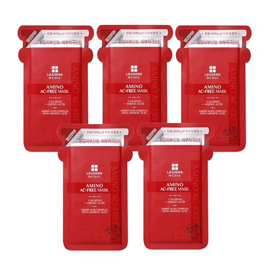 Amino AC-FREE Acne Control Facial Sheet Mask | AHAs, BHAs, Salicylic Acid, Snail Secretion, Chamomile | For Oily, Acne-Prone Skin, Reduces Blemishes (5 Sheets)