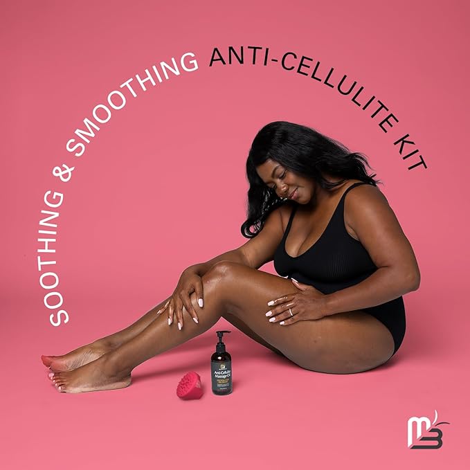 M3 Naturals Anti Cellulite Massage Oil and Silicone Body Brush – Collagen and Stem Cell Skin Tightening Formula for Smoothing and Firming – 8 Fl Oz