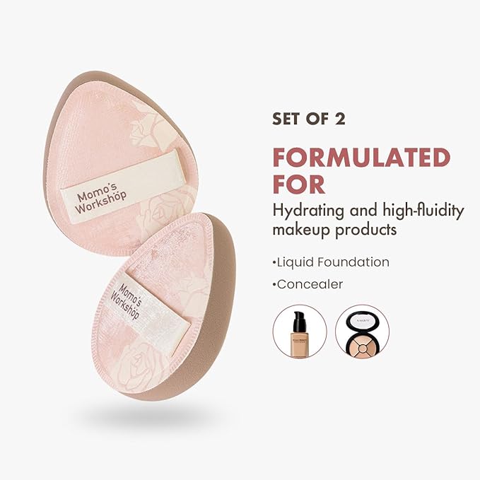 Makeup Sponge, Rubycell, Egg Shape, Foundation Sponges with Glossy PU Leather, for Liquid/Sheer Foundations, Cosmetic Puff, Medium Bounce,Travel Friendly & Reusable,2pcs & Storage Case