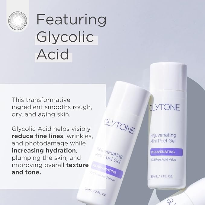 Glytone Rejuvenating Mini Peel Gel | Face Exfoliator with 10.8% FAV Glycolic Acid | Peeling Gel for Face Retexturizes and Reduces Fine Lines & Wrinkles | Dead Skin Remover Chemical Peel | 2 fl oz.
