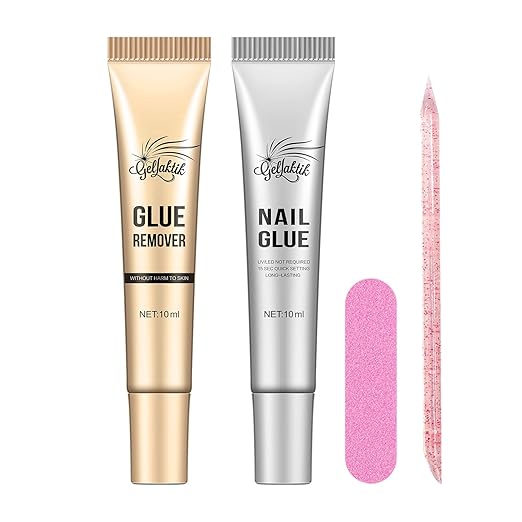 10g Nail Glue for Press On Nails - Super Strong, Quick Drying, Long Lasting Adhesive for Fake Acrylic Nails & Tips, No UV Light Needed, Includes Nail Glue Remover for Press On Tips