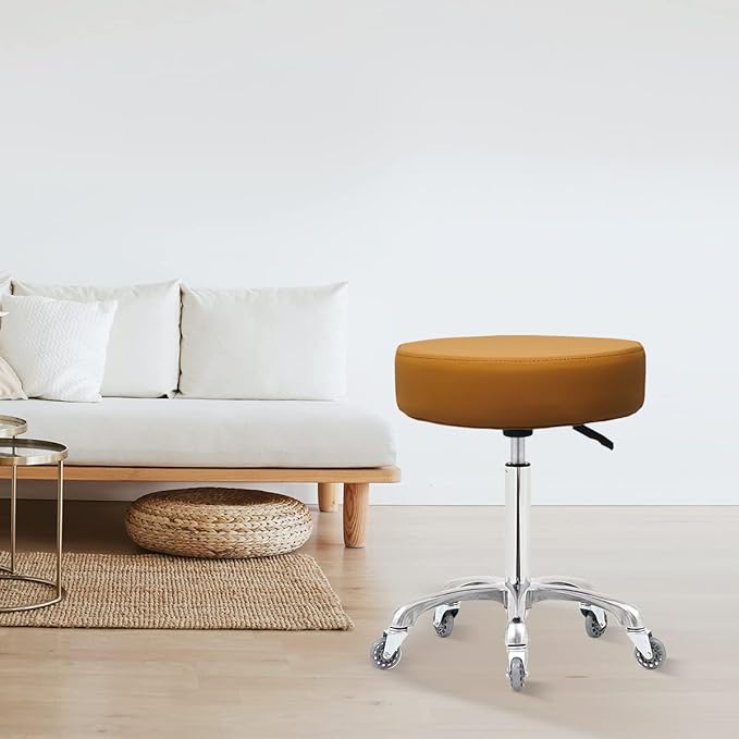 Rolling Stool with Wheels, Heavy Duty 400 lbs Stool for Shop Guitar Lab Tattoo Workbench Medical, Adjustable Swivel Chair (Camel)