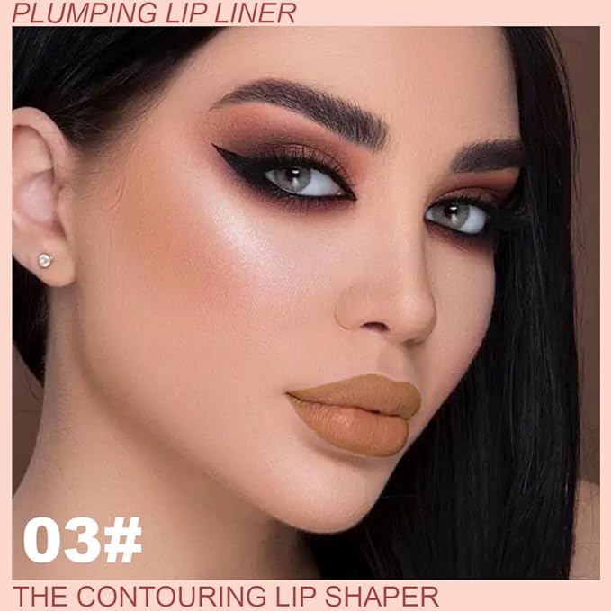 Plump Matte Crayon Lip Liner Pencil, Nude Lipstick Lip Liners for Women, 24 Hour Long-Lasting Lip Gloss Makeup, With Silicone Smudger for Define Contours & Sculpting Lip, 03