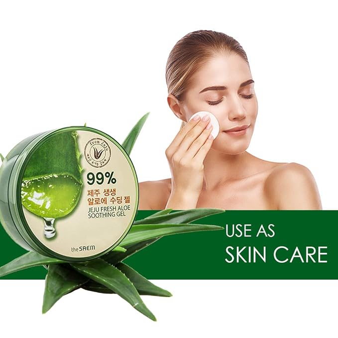 THESAEM Jeju Fresh Aloe Soothing Gel 10.1 fl. oz. (300ml) - 99% Aloe Vera, Hydrates & Dry, Itchy & irritated Skin