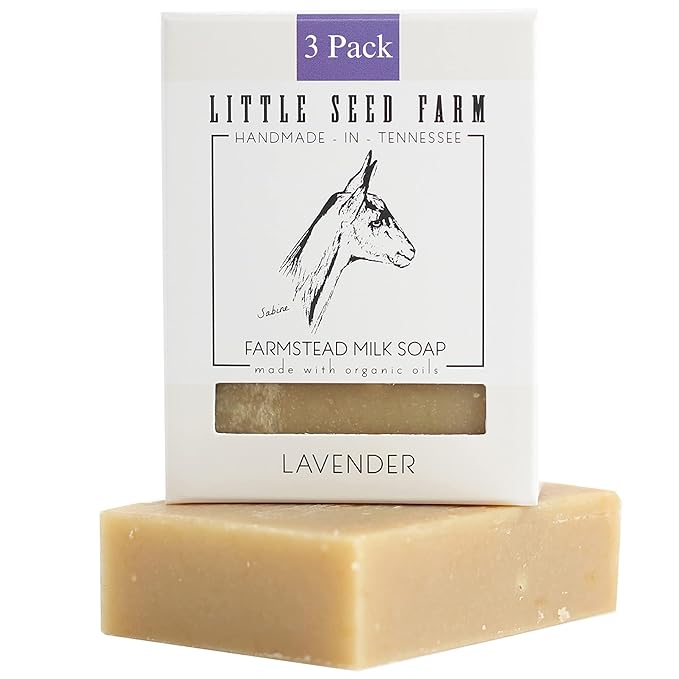 Little Seed Farm Organic Goat’s Milk Soap – 3 Pack of Lavender Facial and Body Soap Bars – Natural, Handmade and Cruelty Free – Calming and Relaxing – Suitable for Sensitive Skin, Net Wt. 4.75oz