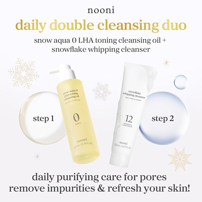 NOONI Korean Double Cleansing Duo Set - Oil Cleanser & Whipping Foam Face Wash | Pore Cleansing Oil & Foam for Sensitive Skin, Makeup Remover Oil, K-Beauty Glass Skin Care, Gift Set, Christmas Gifts