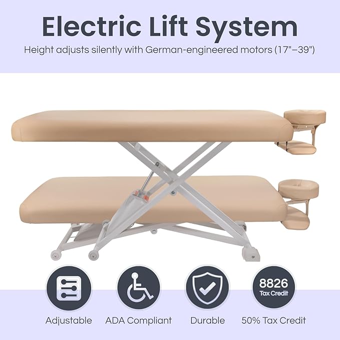 Electric Massage, Spa, and Treatment Table - Quiet German Motors, Adjustable Height and Foot Control, ADA Compliant Treatment Table for Esthetician, Massage Therapists and Spa Professionals