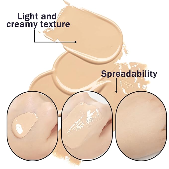 2PCS Natural Color Foundation Makeup Set with 2 Makeup Sponges,Moisturizing Full Coverage Liquid Foundation for Women,Non-greasy Long Lasting Flawless Concealer Cream Makeup Foundation Set