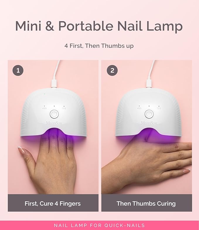 MelodySusie Small LED UV Nail Lamp with Lightweight Design, P-ART06F Nail Dryer with Simple Button Control Cures All Soft Gels at Home, Especially Half-Cured Gel, Base Coat & Top Coat White