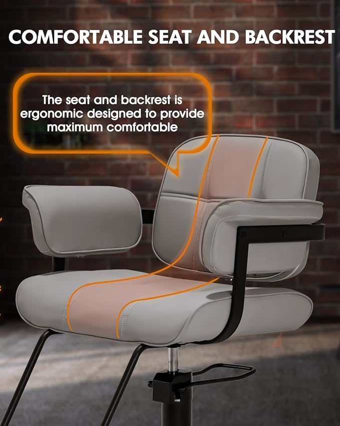 Barber Salon Chair, Extra Wide Hair Styling Chair with Heavy Duty Hydraulic Pump, 360° Swivel Height Adjustable Braiding Design, Luxury Beauty Salon and Barbershop Equipment, Grey