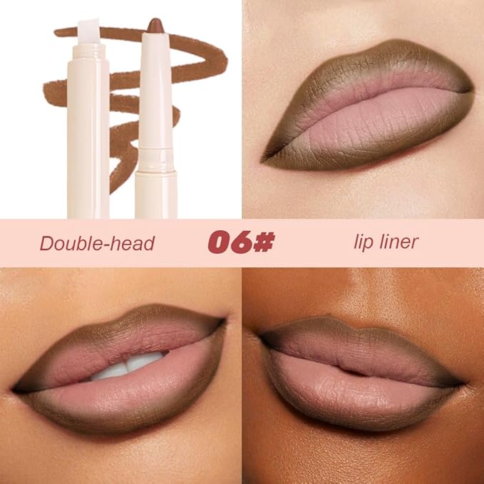 Plump Matte Crayon Lip Liner Pencil, Chocolate Lipstick Lip Liners for Women, 24 Hour Long-Lasting Lip Gloss Makeup, With Silicone Smudger for Define Contours & Sculpting Lip, 06