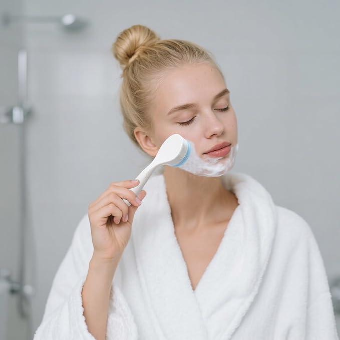 2 Pack Silicone Face Scrubber Exfoliating Brush, Manual Handheld Facial Cleansing Brush Blackhead Scrubber, Soft Bristles Waterproof for Face Skincare (Round-Blue Head)