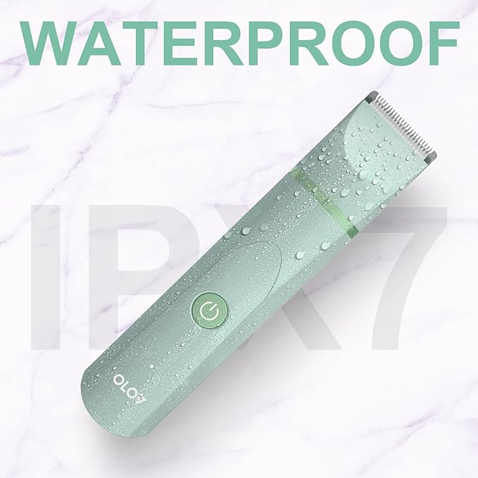 OLOV Electric Body Hair Trimmer - Groin Trimmer for Men - Bikini Trimmer Women - Wet/Dry Shaver Groomer, Replaceable Ceramic Blade Heads, USB Recharge Dock, Waterproof Hygiene Razor, Green