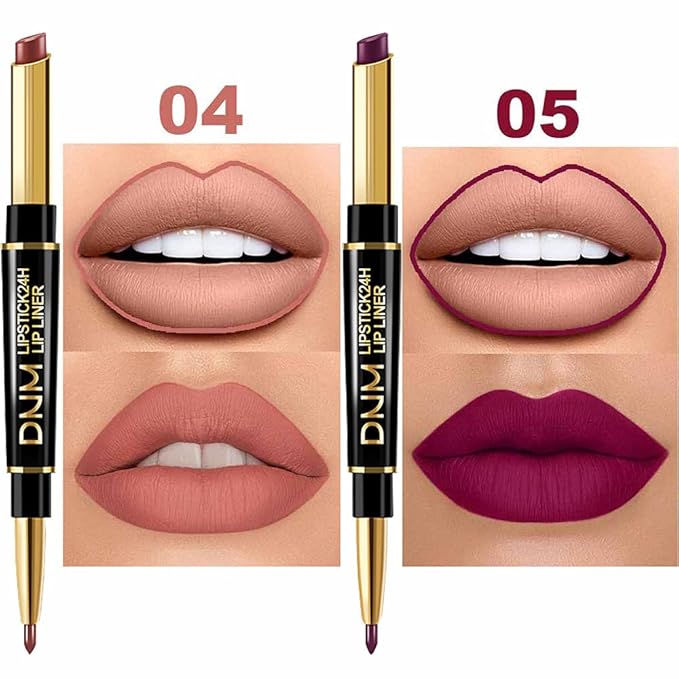 evpct 6 Pcs Lip Liner and Lipstick Set Kit Chestnut Nude Dark Red Matte Matt Mat 24 Hour Lipstick Pen and Lip Kit with Lip Liner Pencil Long Lasting Set for Women labiales mate 24 horas originales
