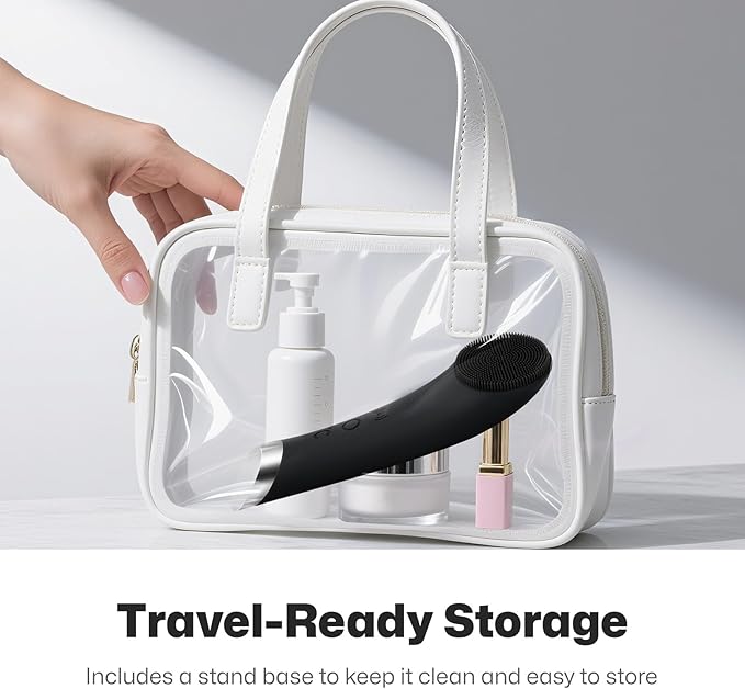 PRITECH Facial Cleansing Brush, Rechargeable Silicone Face Scrubber with Heat Massage End, Vibrating Exfoliator Scrubber for Deep Cleaning, Waterproof Face Brush for Women and Men (Black)