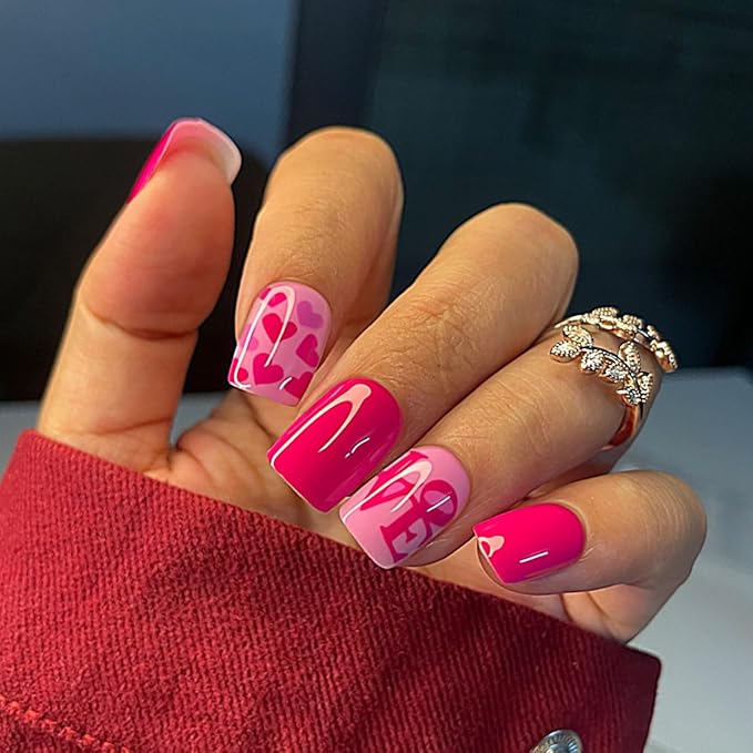 Yivaiks Square Press on Nail Short Fake Nails With Glue on Acrylic Nails for Women Stick on Nails Artificial Nails Press ons Short Nails Kit 24pcs