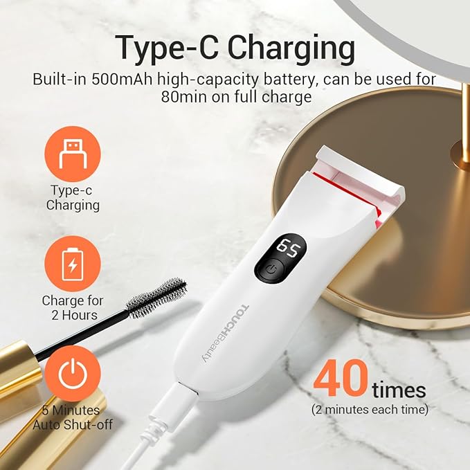 TOUCHBeauty Heated Eyelash Curler,Rechargeable Electric Eyelash Curler with LED Display,3-Level Adjustable Temperature,Rechargeable Natural Curling 24H Long Lasting for Women AG-2316